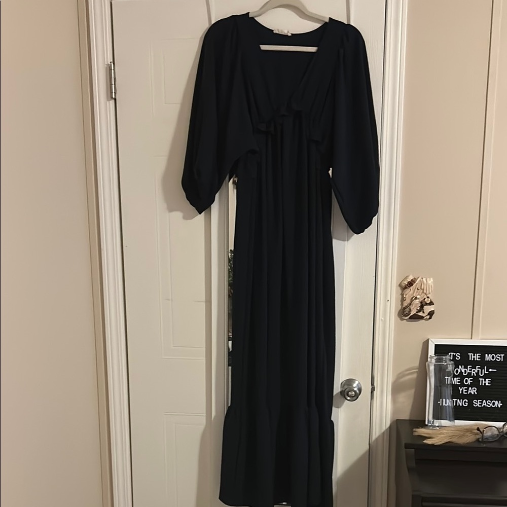 Long Sleeve Navy Blue Maxi Dress - Elegant Everyday